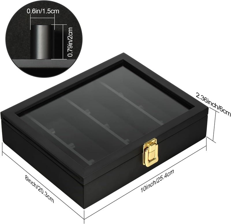 TJMOREE Championship Ring Display Case, 9 Posts Baseball & MoreDisplay Case, 8x10 Wall Mount Wooden Glass Shadow Box with Locks - Black - Image 4